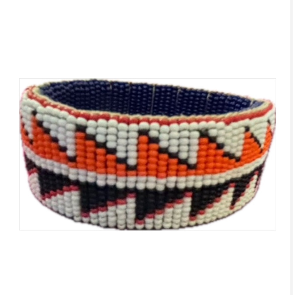 Orange, White & Black Beaded Bracelet is blue inside! So cute with a blue dress!